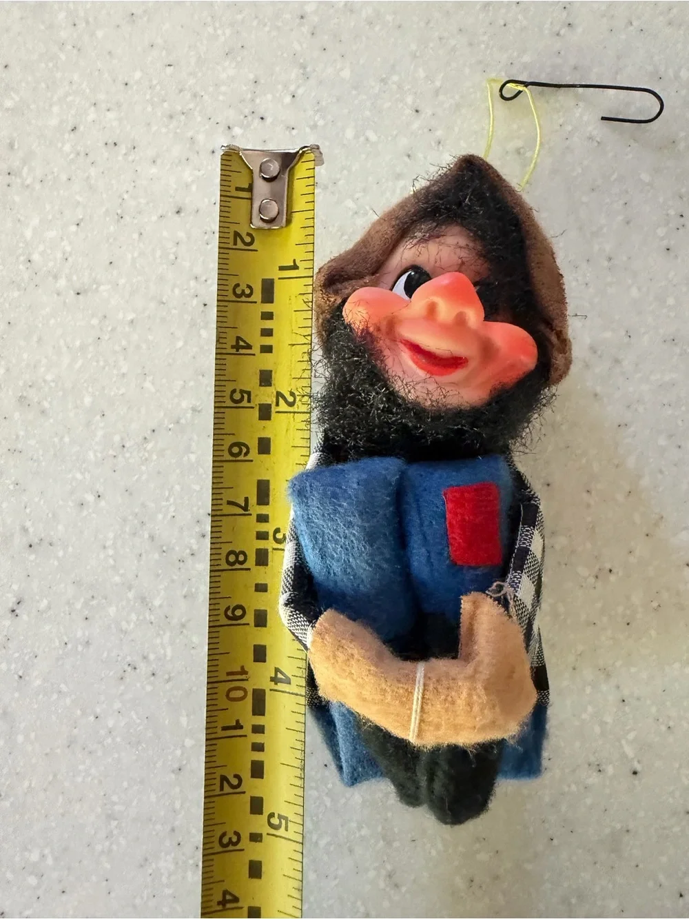 Vintage Christmas 50s 60s Hillbilly Gnome Tree Hugger Ornament. Black Hair. MCM